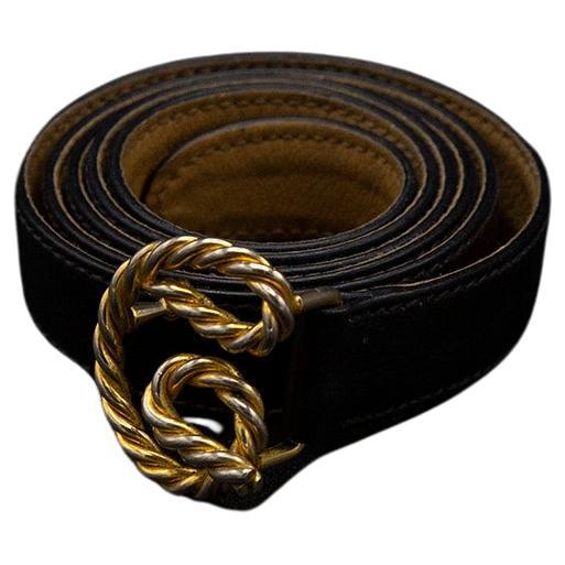 Gucci vintage leather belt, with gold metal buckle For Sale