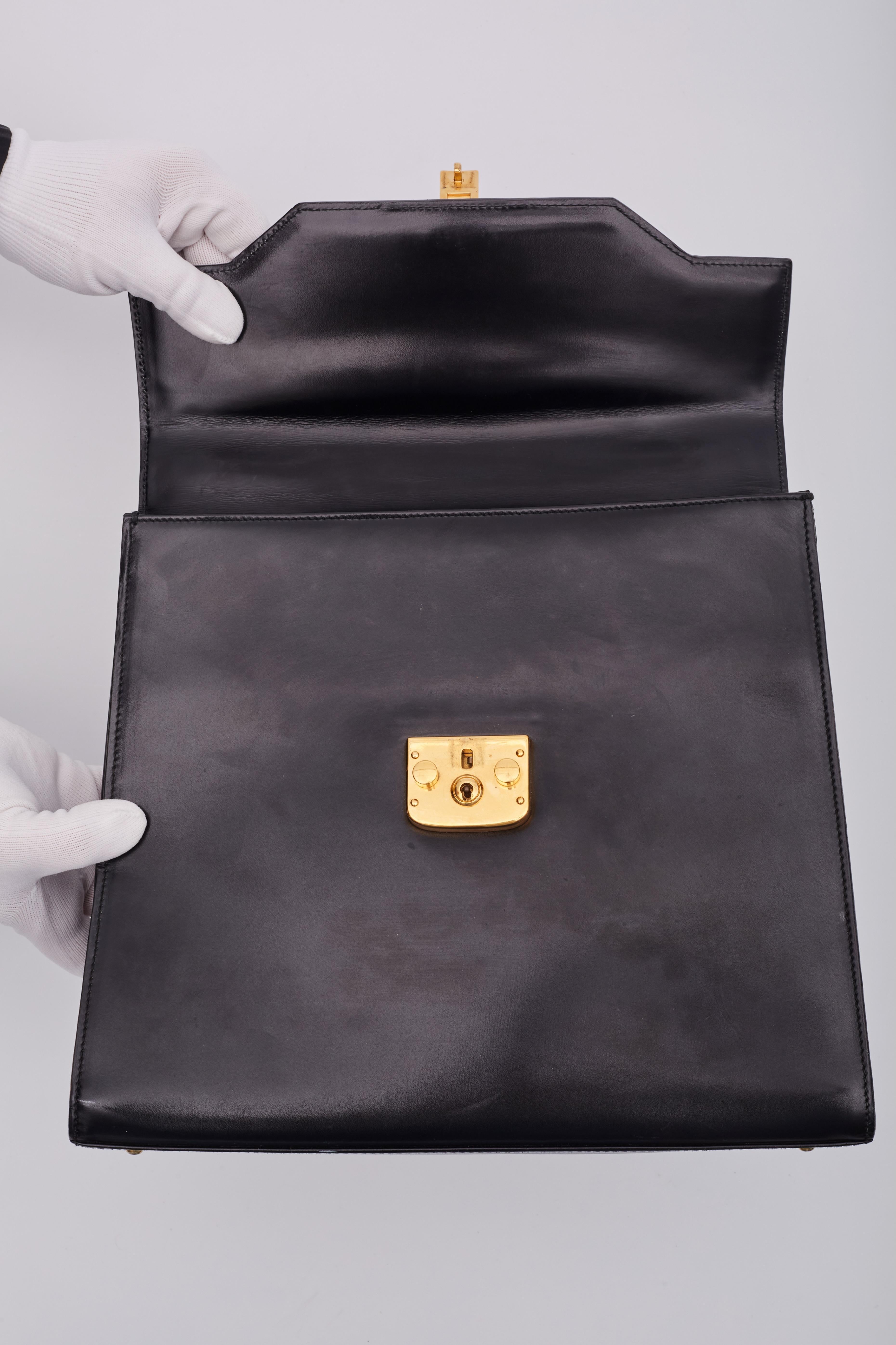 Gucci Vintage Leather Black Lady Top Handle Bag 6