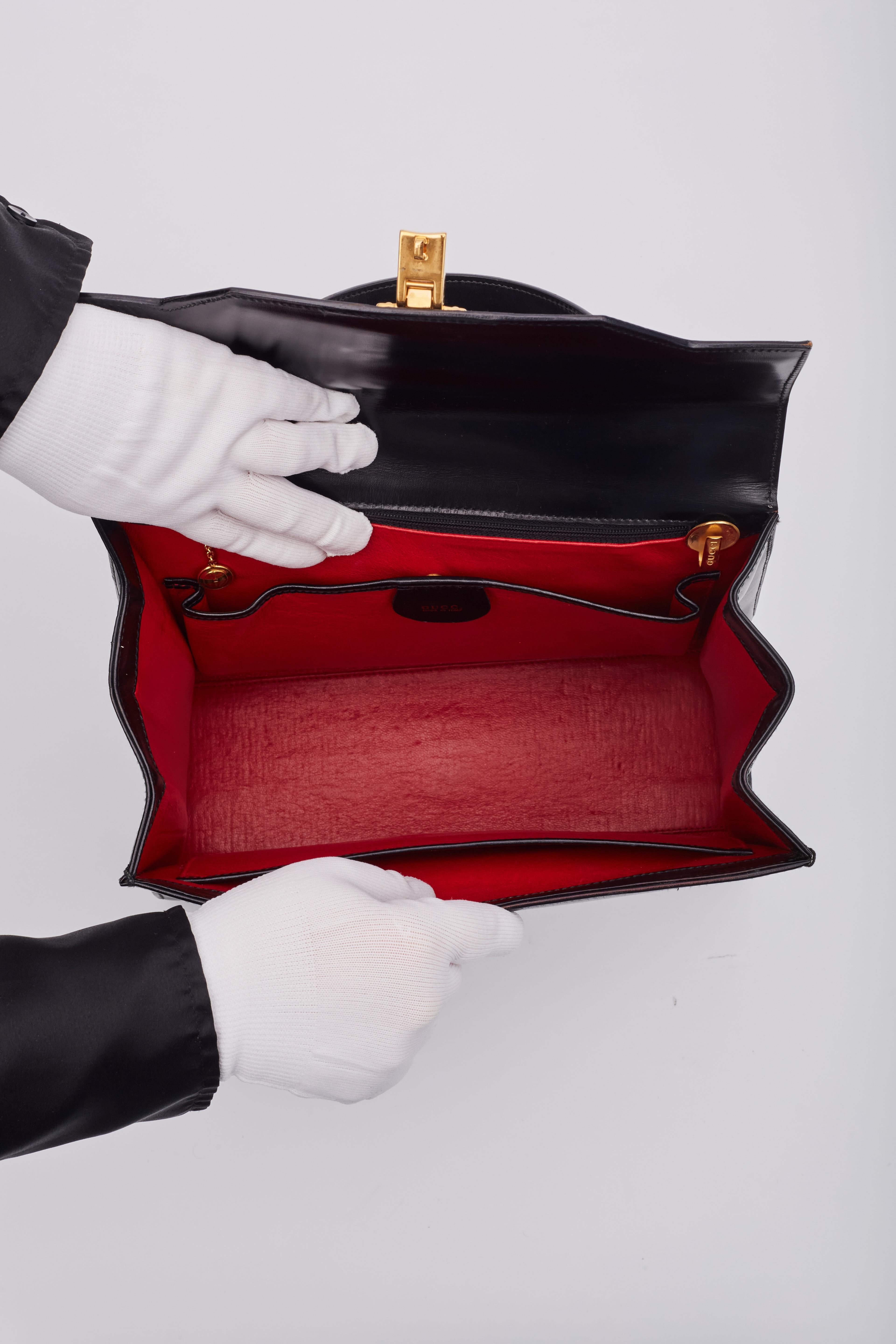 Gucci Vintage Leather Black Lady Top Handle Bag 7