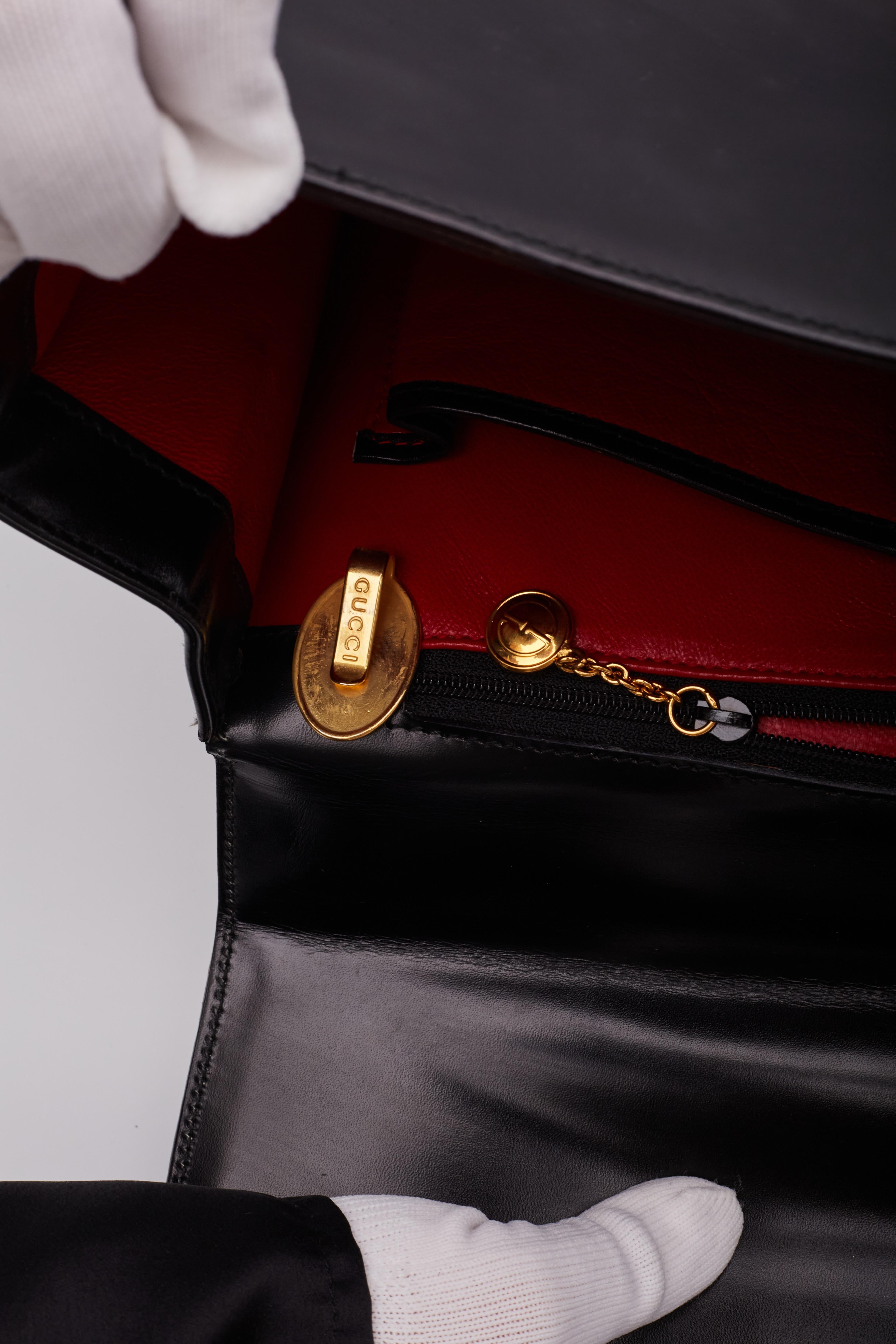 Gucci Vintage Leather Black Lady Top Handle Bag 10