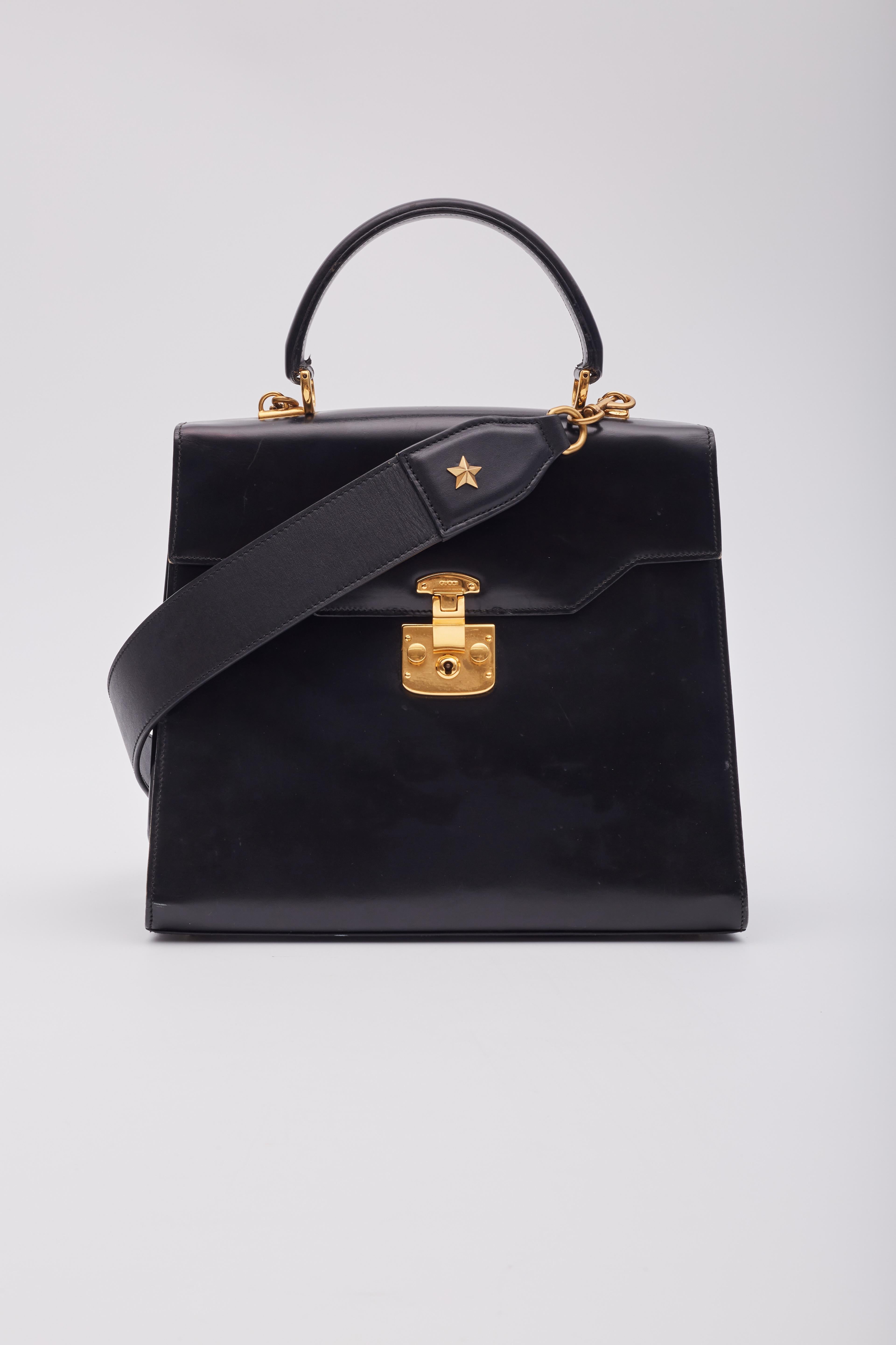 Women's or Men's Gucci Vintage Leather Black Lady Top Handle Bag