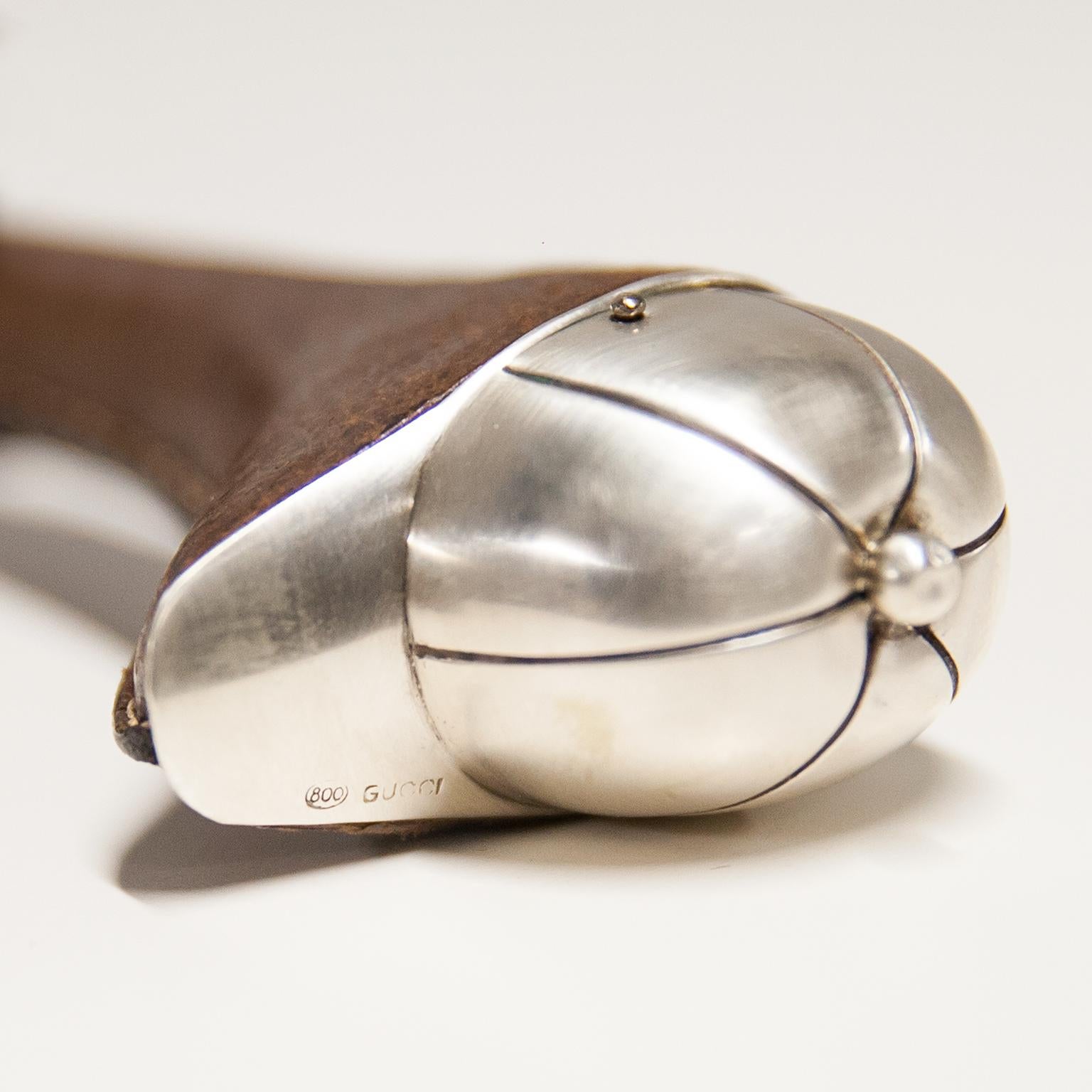 Mid-Century Modern Gucci Vintage Leather Solid Silver Rider Crop, 1970s For Sale