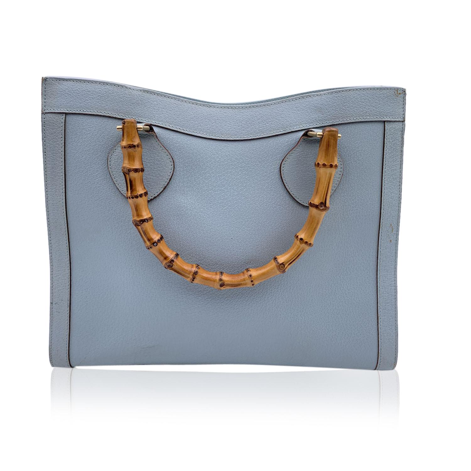 Gucci Vintage Light Blue Leather Princess Diana Bamboo Tote Bag 1