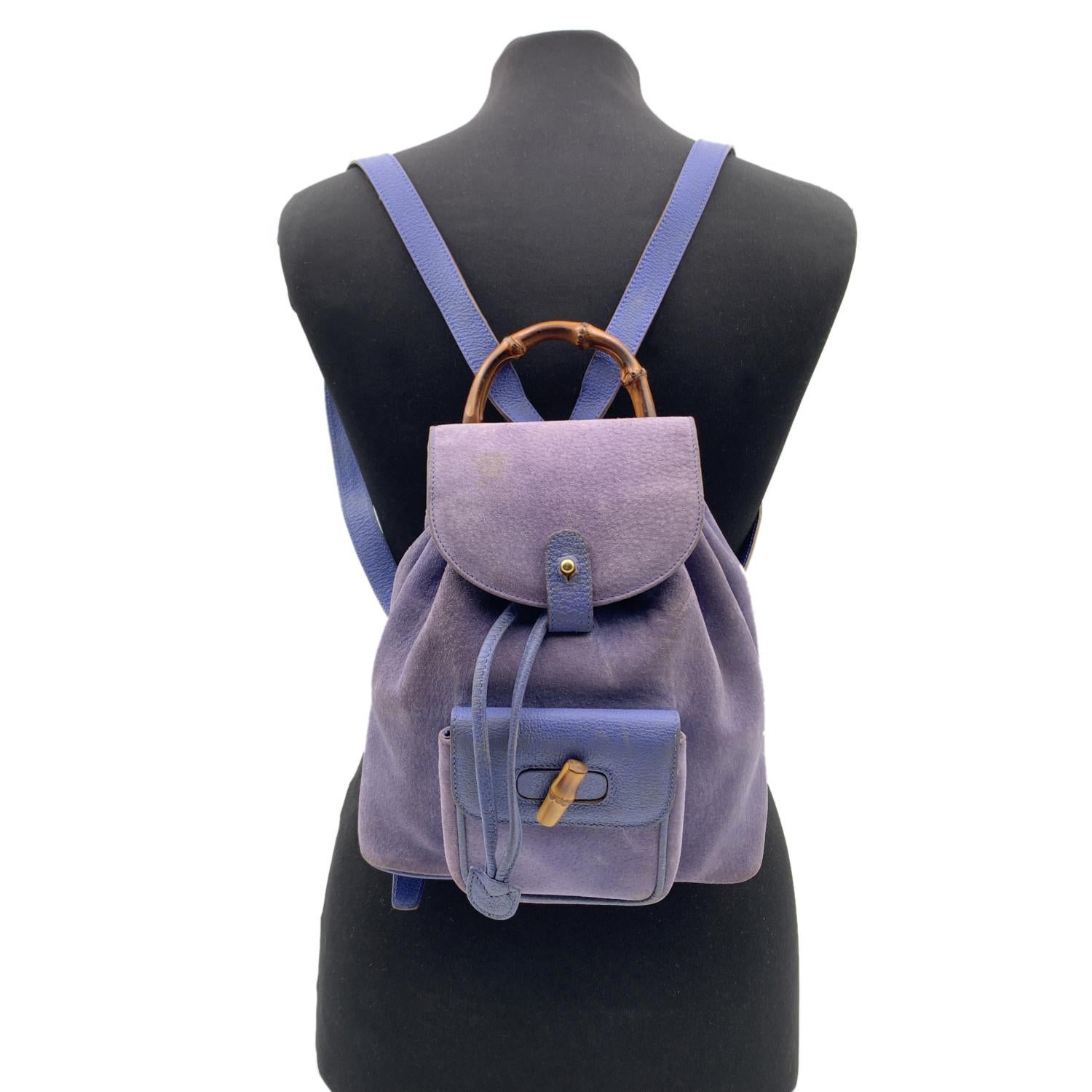 Women's Gucci Vintage Light Blue Suede Bamboo Small Backpack Shoulder Bag