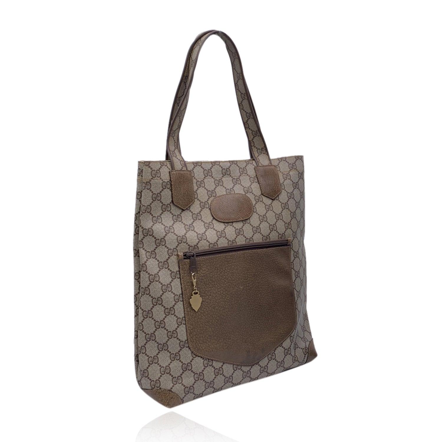 Gucci Vintage Light Brown GG Monogram Canvas Shopping Bag Tote In Good Condition For Sale In Rome, Rome