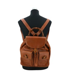 Gucci Vintage Light Brown Leather Bamboo Backpack Shoulder Bag