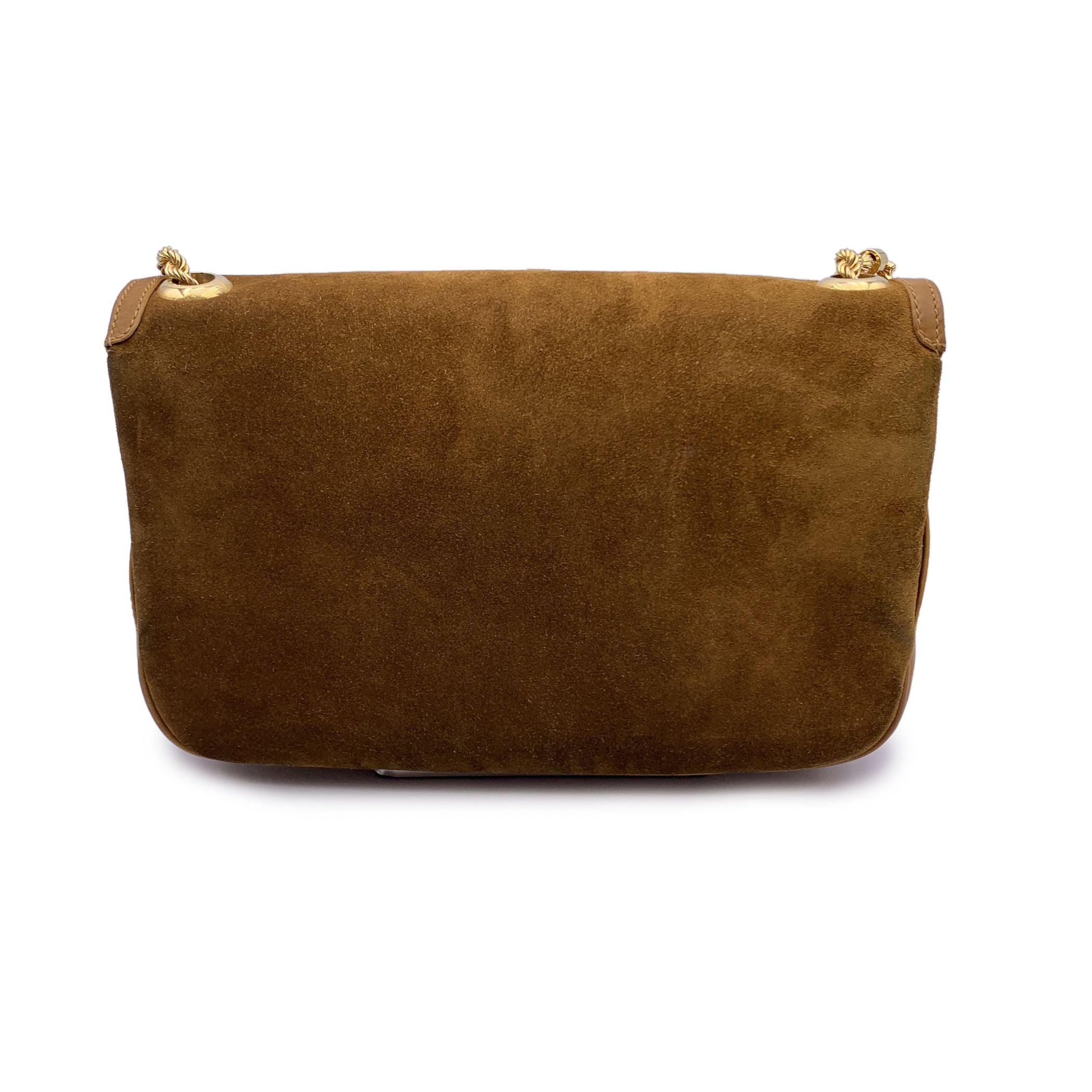 Gucci Vintage Light Brown Suede and Leather Flap Shoulder Bag In Good Condition In Rome, Rome