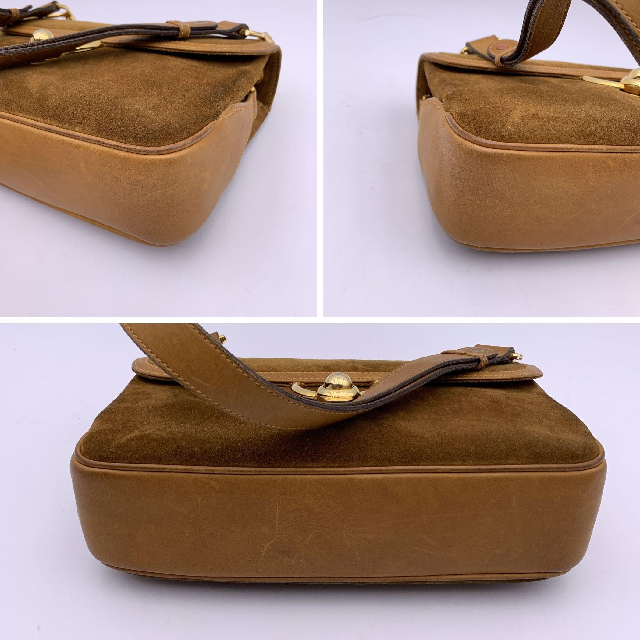 Women's Gucci Vintage Light Brown Suede and Leather Flap Shoulder Bag