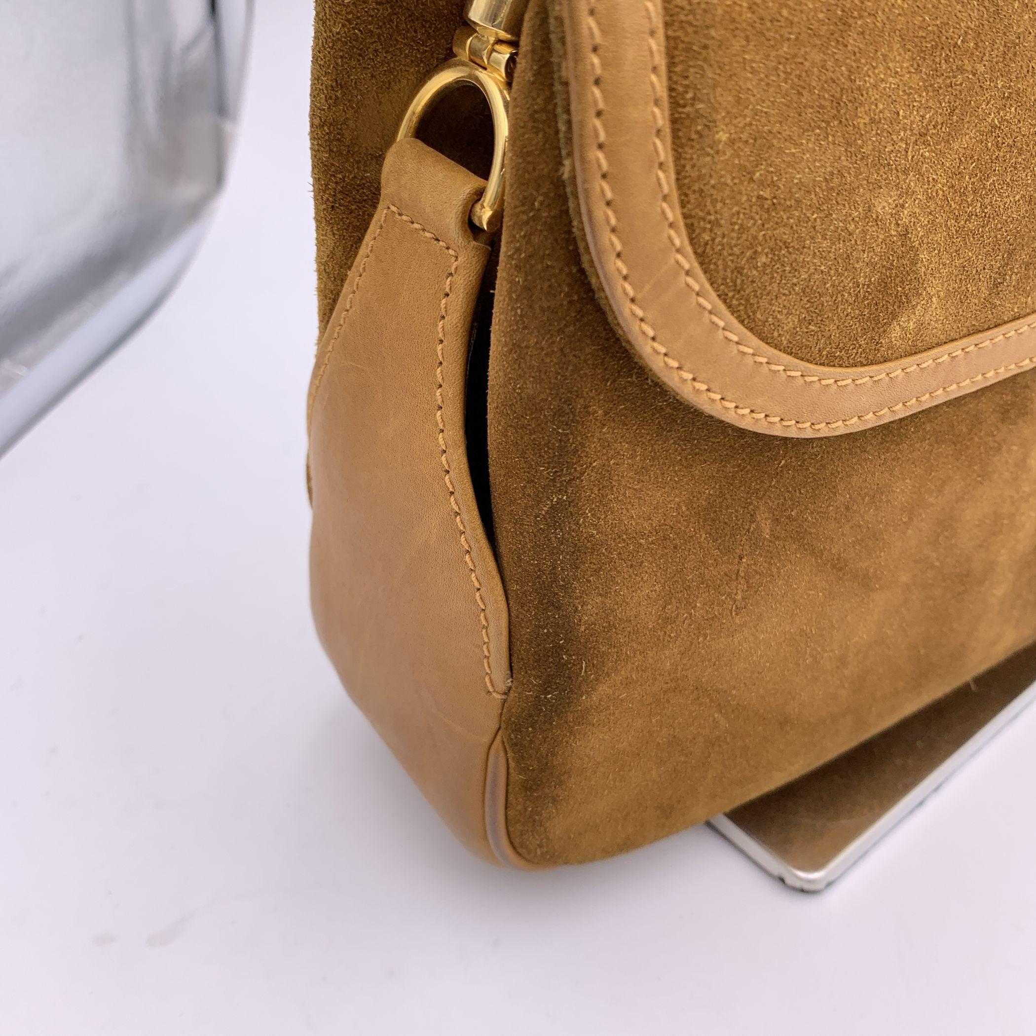 Gucci Vintage Light Brown Suede and Leather Flap Shoulder Bag 1