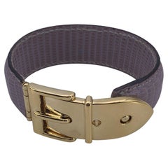 Gucci Vintage Lilac Leather Belt Bangle Cuff Bracelet Gold Buckle