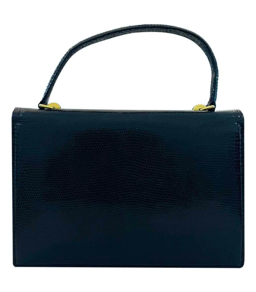 Black Gucci Vintage Lizard Bag With Lapis Lazuli Closure