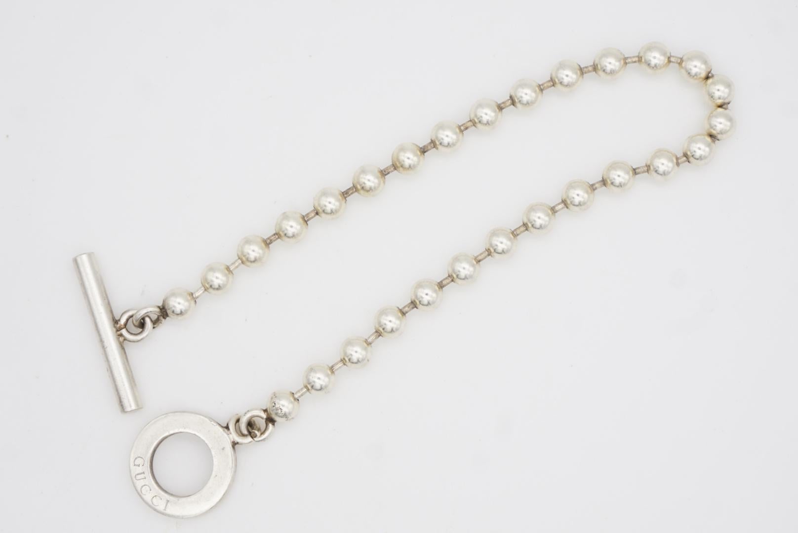 Gucci Vintage Logo Boule Circle Ball Dots Bracciale a Catena in Argento Sterling Taglia 24 in vendita 5