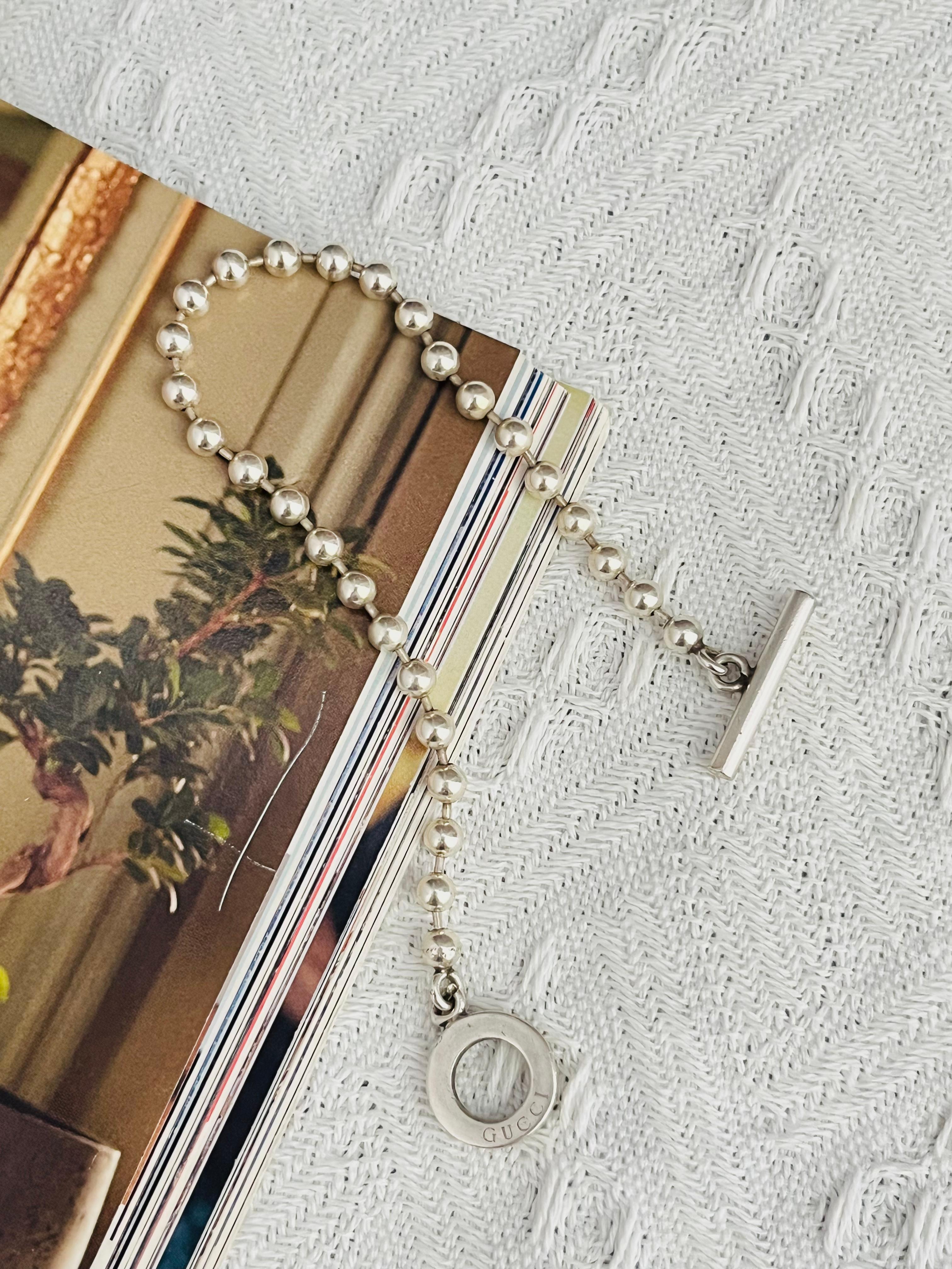 Art Déco Gucci Vintage Logo Boule Circle Ball Dots Bracciale a Catena in Argento Sterling Taglia 24 in vendita