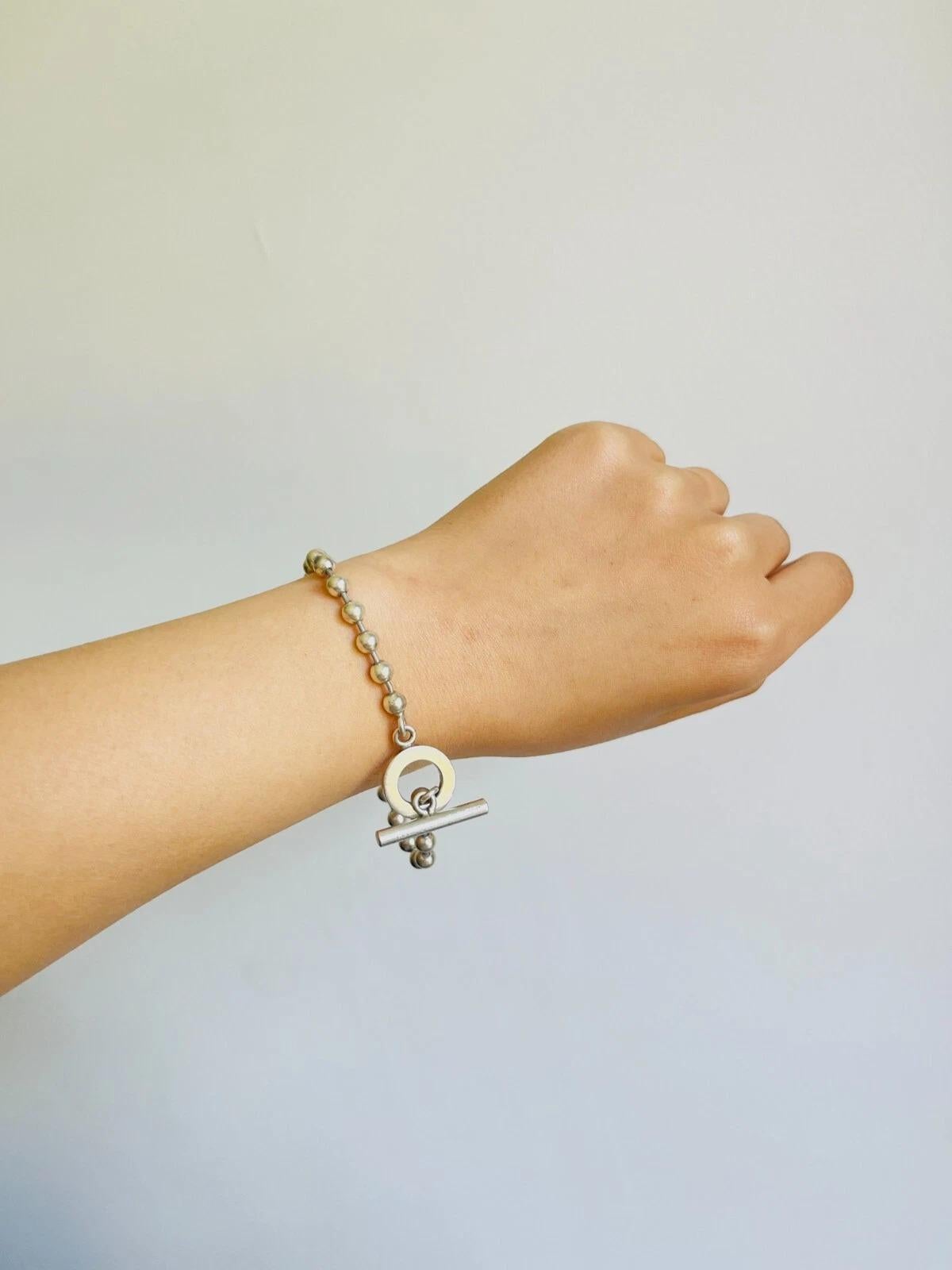Gucci Vintage Logo Boule Circle Ball Dots Bracciale a Catena in Argento Sterling Taglia 24 in vendita 1