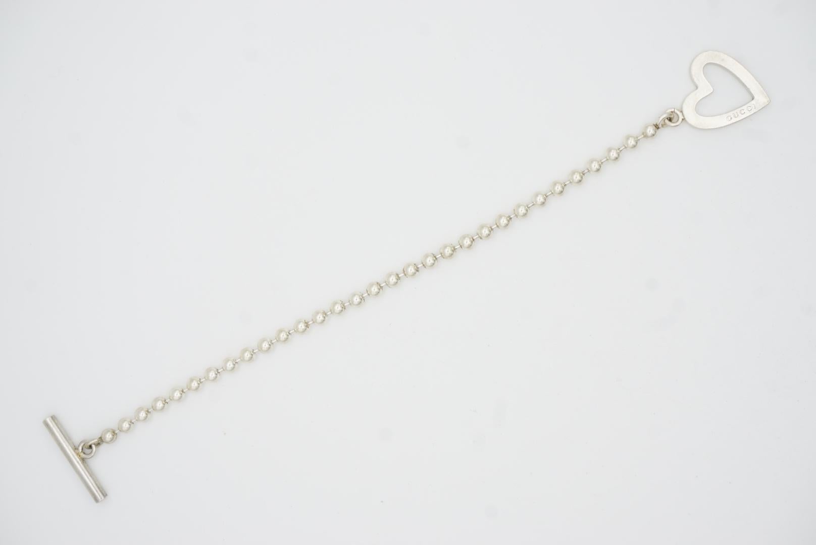 Gucci Vintage Logo Boule Heart Love Ball Dots Chain Sterling Silver Bracelet For Sale 6