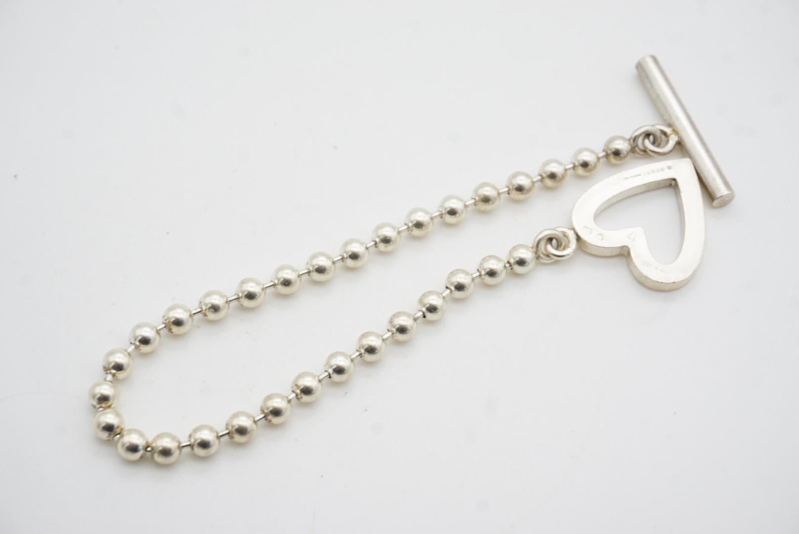 Gucci Vintage Logo Boule Heart Love Ball Dots Chain Sterling Silver Bracelet For Sale 9