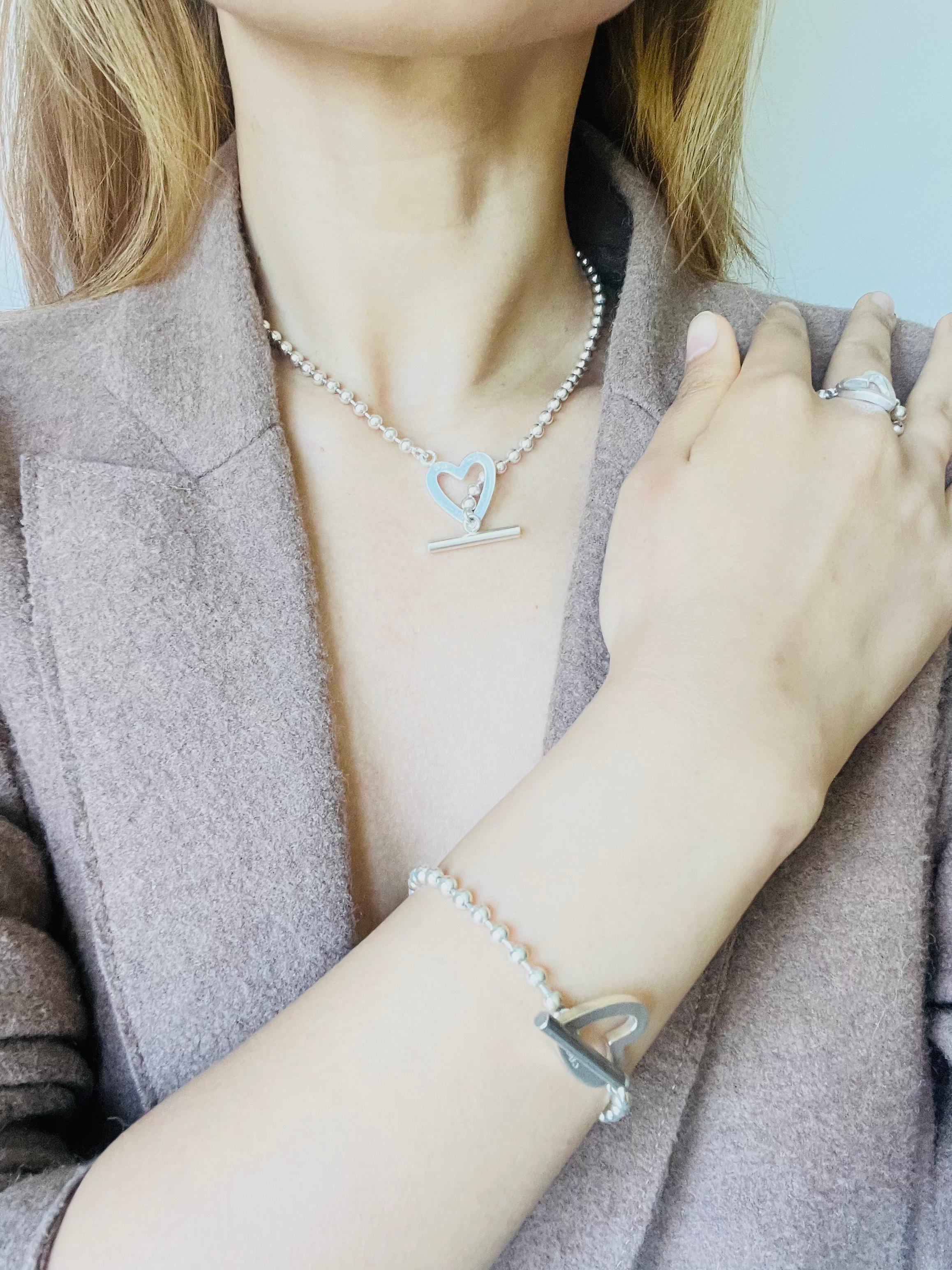 Gucci Vintage Logo Boule Heart Love Ball Dots Chain Sterling Silver Bracelet For Sale 3