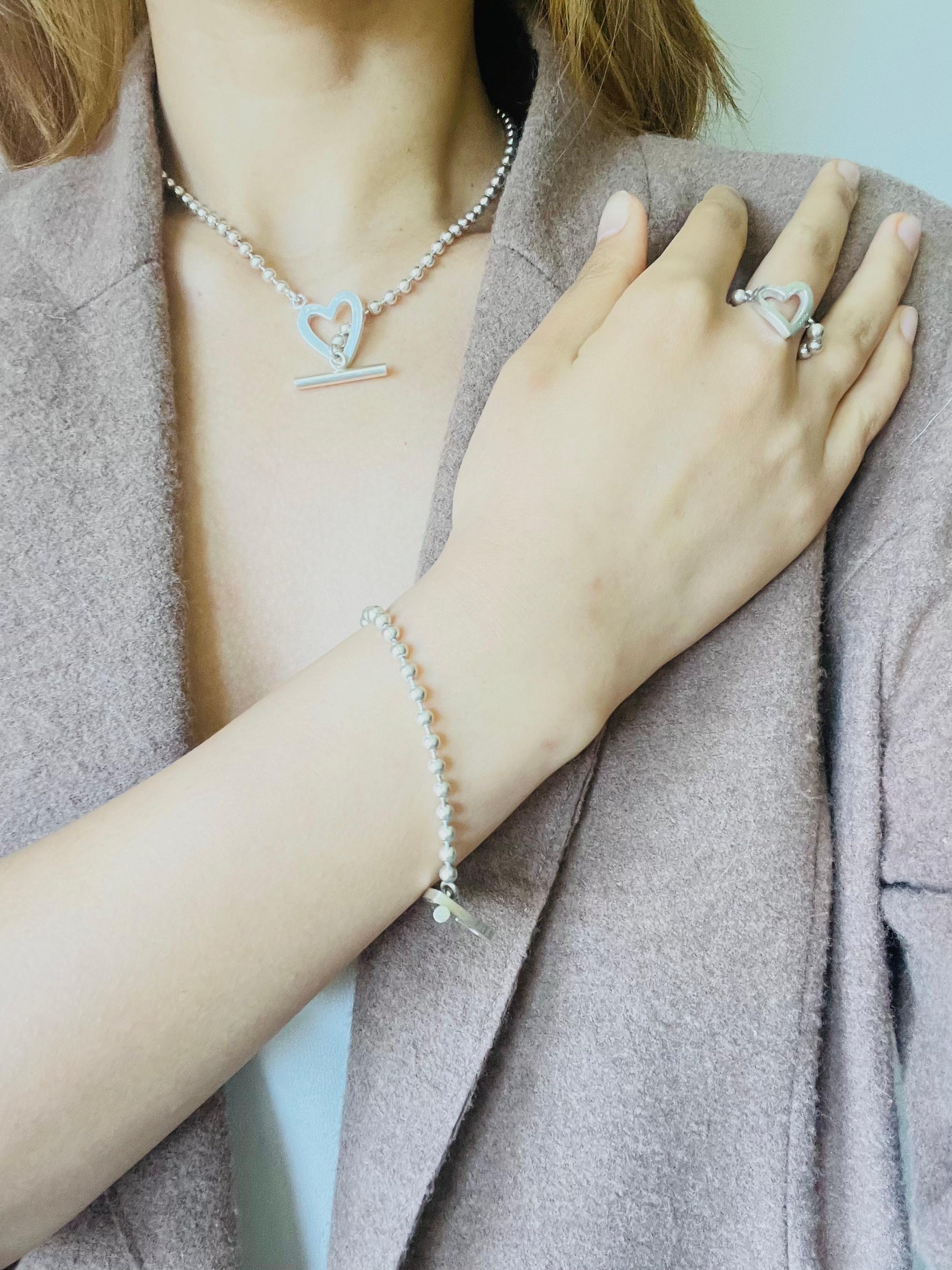 Gucci Vintage Logo Boule Heart Love Ball Dots Chain Sterling Silver Bracelet For Sale 4