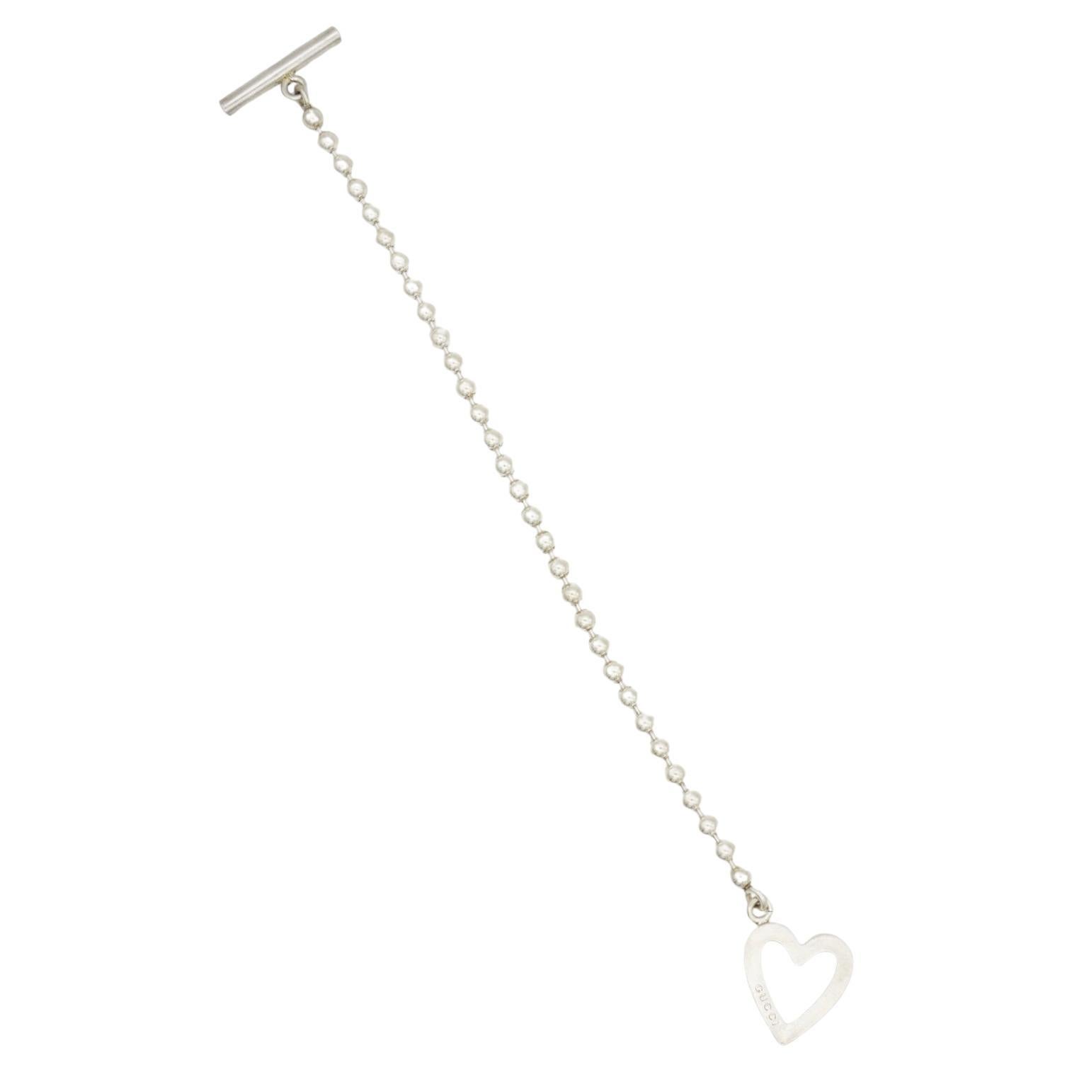 Gucci Vintage Logo Boule Corazón Amor Bola Puntos Cadena Plata de Ley Pulsera