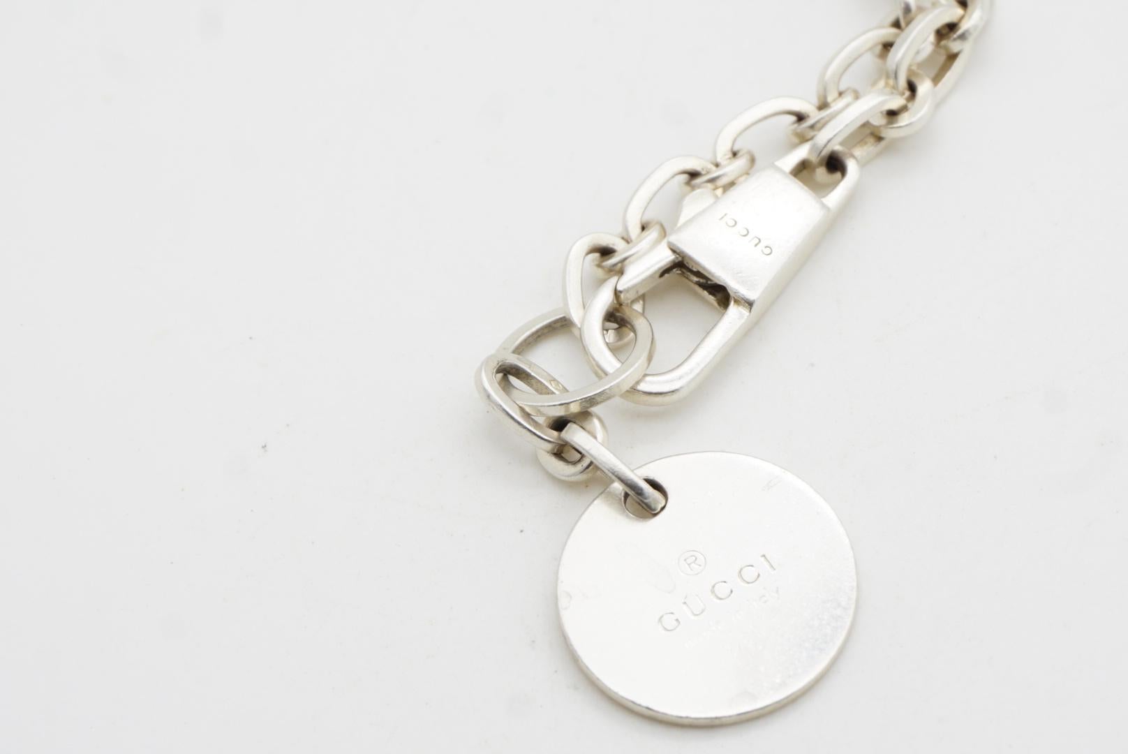 Gucci Vintage Logo Circle Charm Dog Tag Linked Chain Armband Sterling Silber im Angebot 5