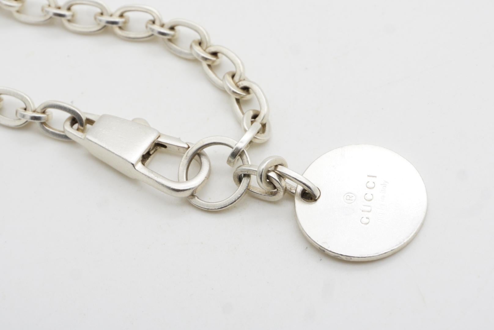 Gucci Vintage Logo Circle Charm Dog Tag Linked Chain Armband Sterling Silber im Angebot 7