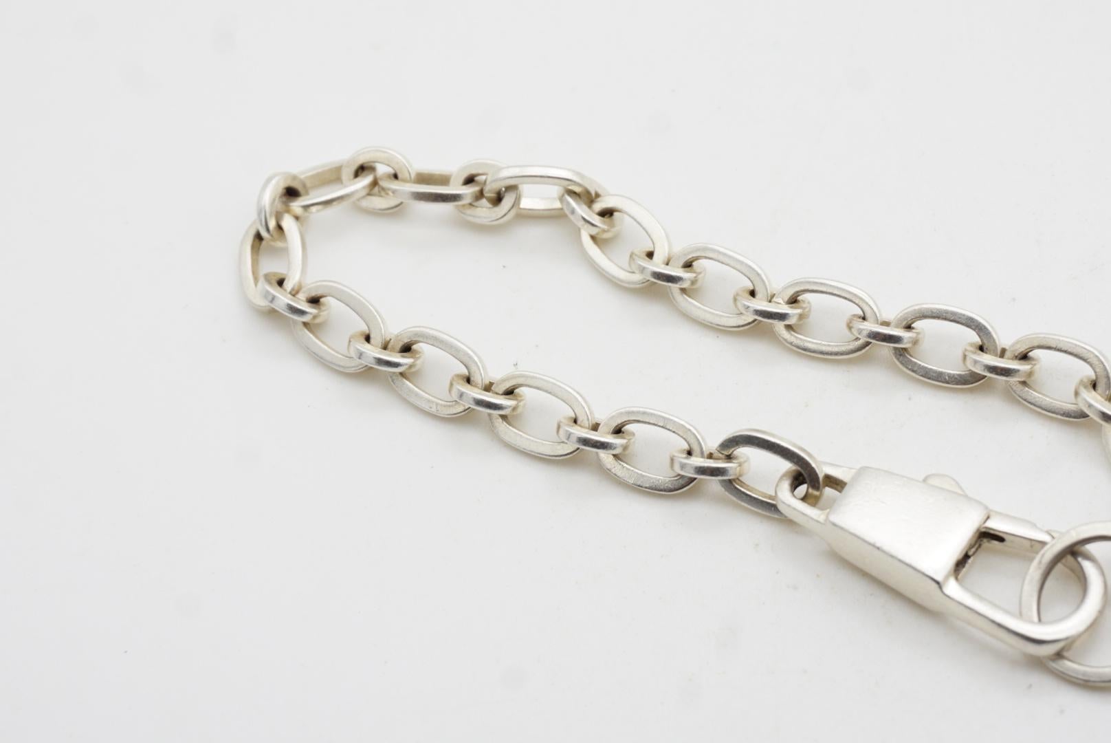 Gucci Vintage Logo Circle Charm Dog Tag Linked Chain Armband Sterling Silber im Angebot 8