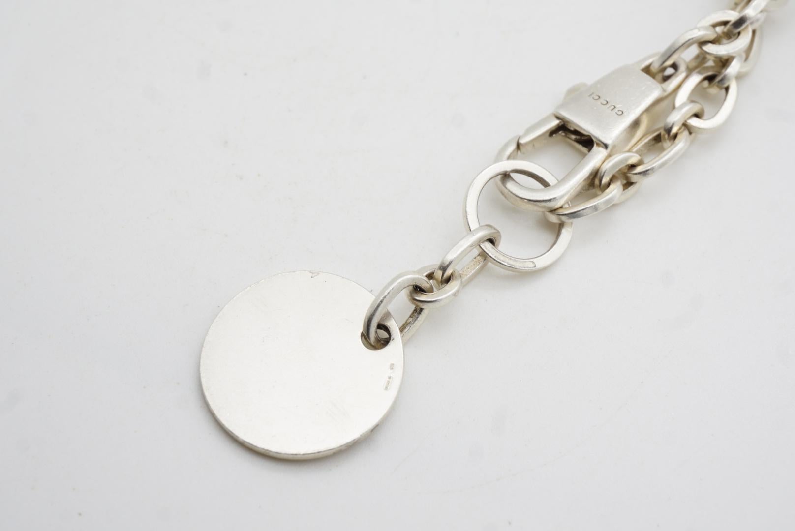 Gucci Vintage Logo Circle Charm Dog Tag Linked Chain Armband Sterling Silber im Angebot 9