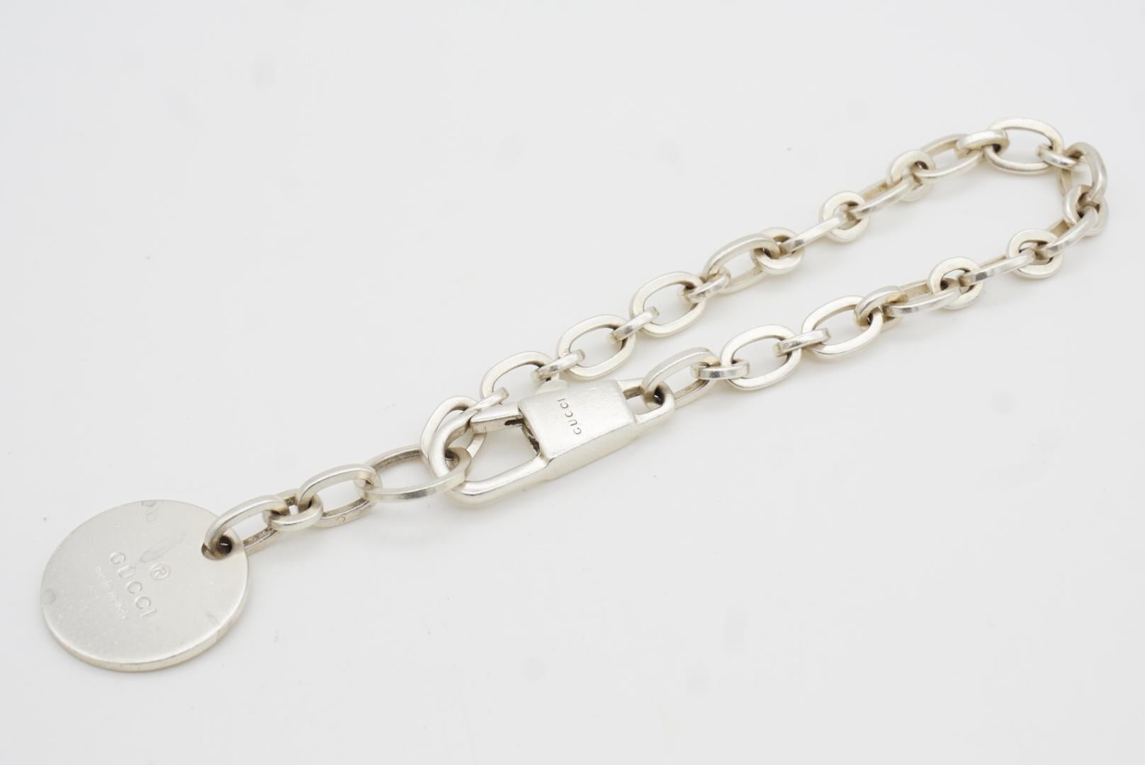 Gucci Vintage Logo Circle Charm Dog Tag Linked Chain Armband Sterling Silber im Angebot 4