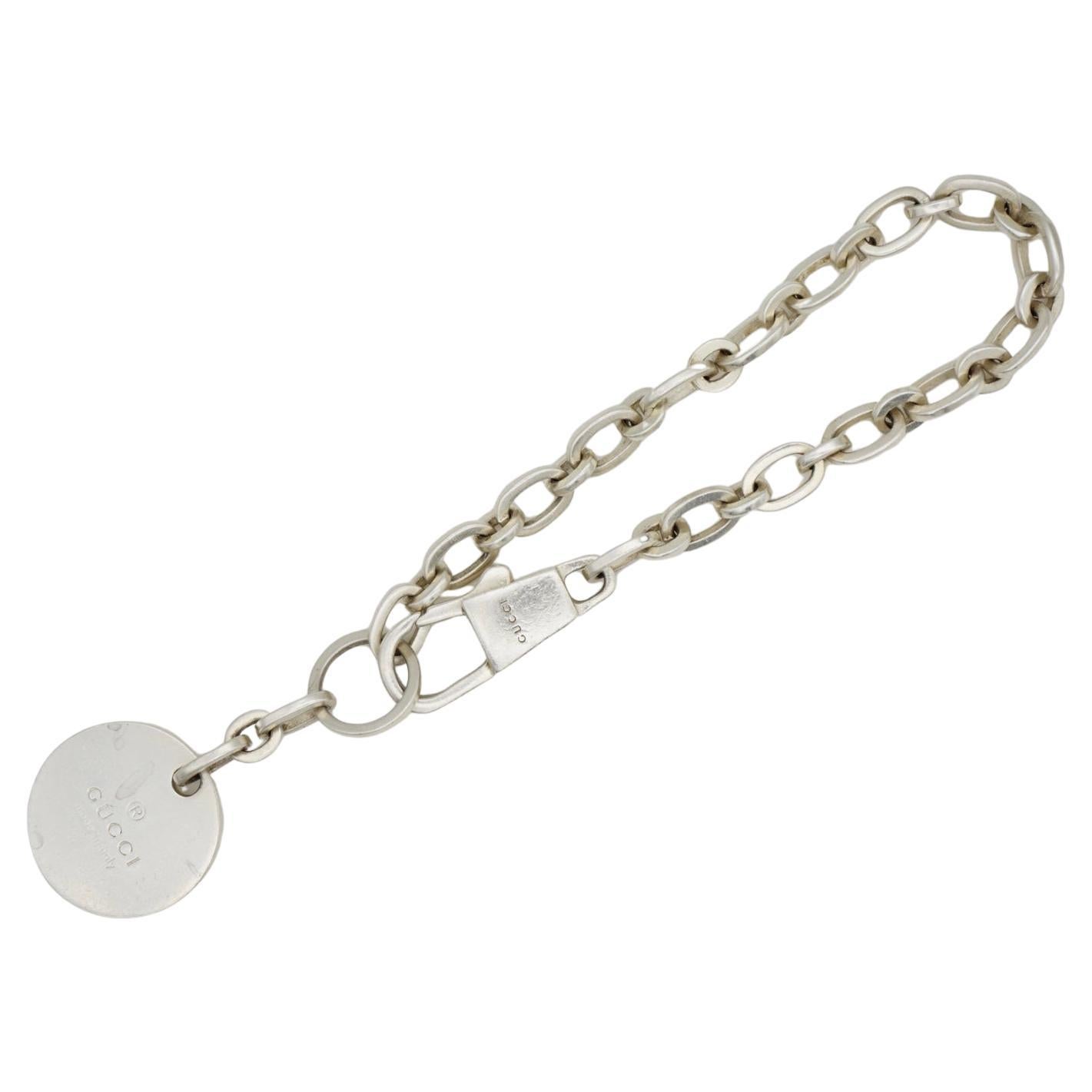 Gucci Vintage Logo Circle Charm Dog Tag Linked Chain Armband Sterling Silber im Angebot