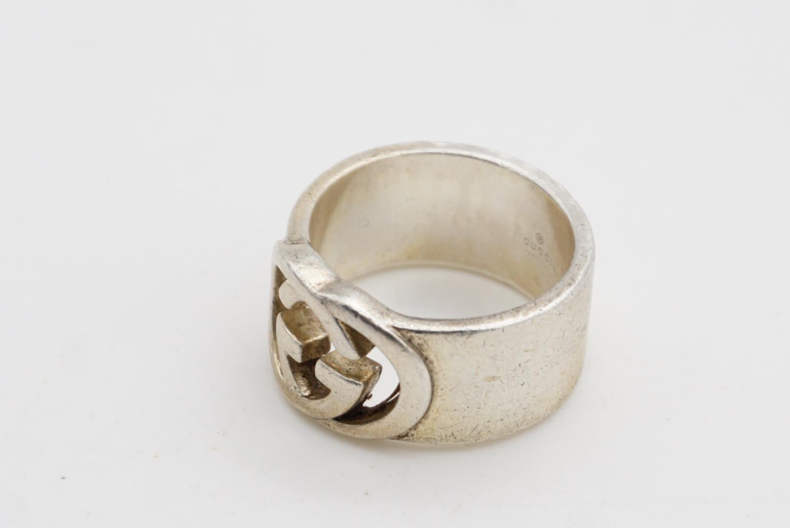 Gucci Vintage Logo GG Interlocked Chunky Cocktail Ring en argent sterling US 7 1/4 en vente 5