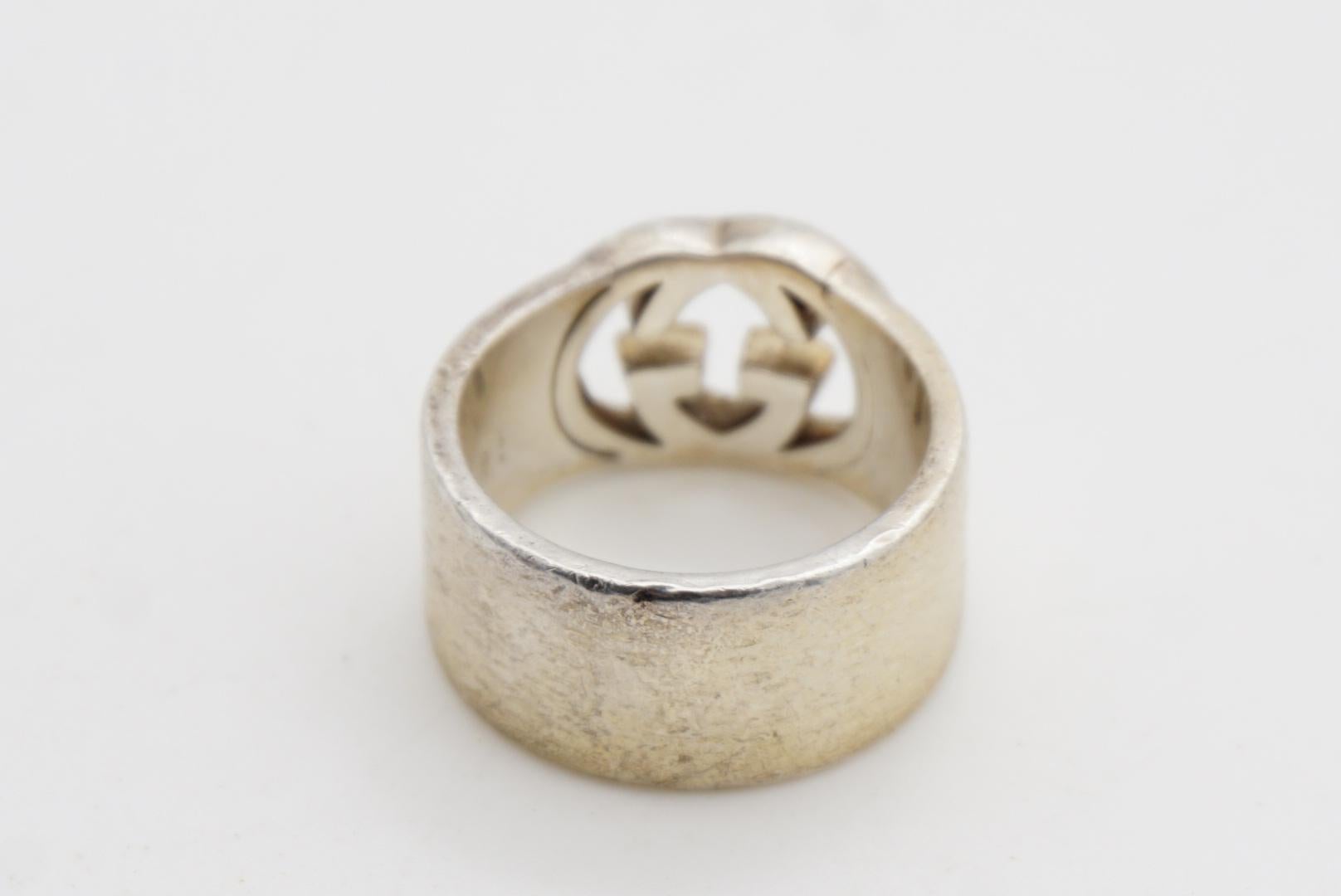Gucci Vintage Logo GG Interlocked Chunky Cocktail Ring en argent sterling US 7 1/4 en vente 6