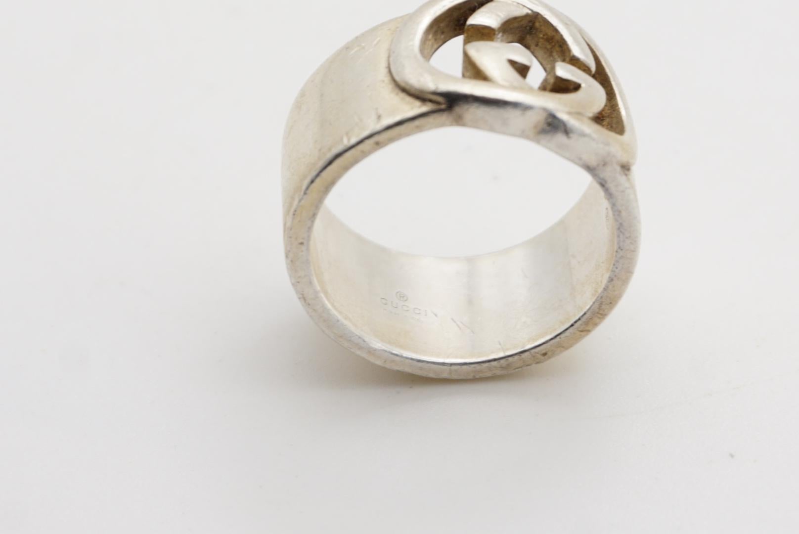 Gucci Vintage Logo GG Interlocked Chunky Cocktail Ring en argent sterling US 7 1/4 en vente 10