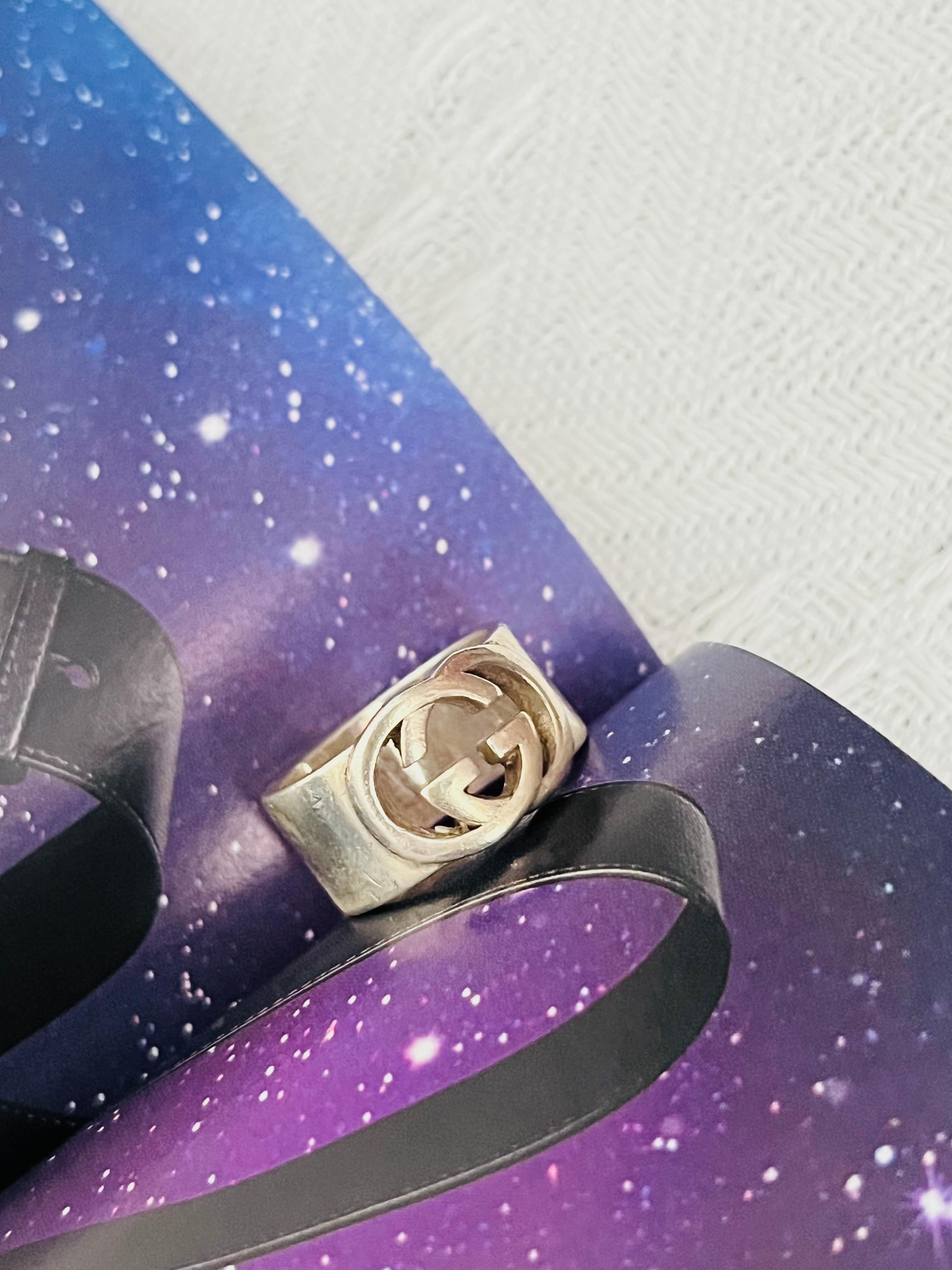 Gucci Vintage Logo GG Interlocked Chunky Cocktail Ring en argent sterling US 7 1/4 Bon état - En vente à Wokingham, England