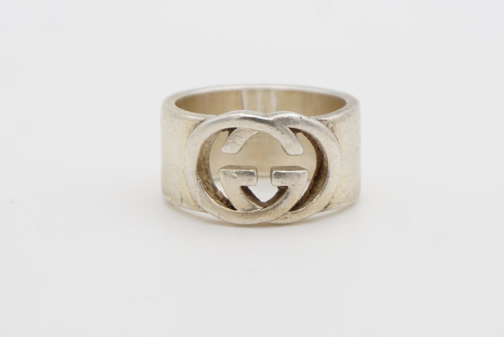 Gucci Vintage Logo GG Interlocked Chunky Cocktail Ring en argent sterling US 7 1/4 en vente 4