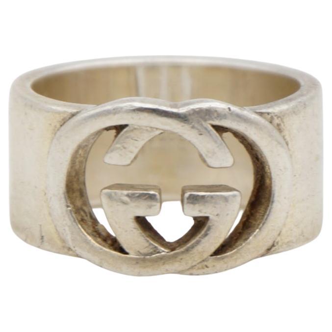 Gucci Vintage Logo GG Interlocked Chunky Cocktail Ring en argent sterling US 7 1/4 en vente