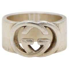 Gucci Vintage Logo GG Interlocked Chunky Cocktail Ring Sterling Silver US 7 1/4