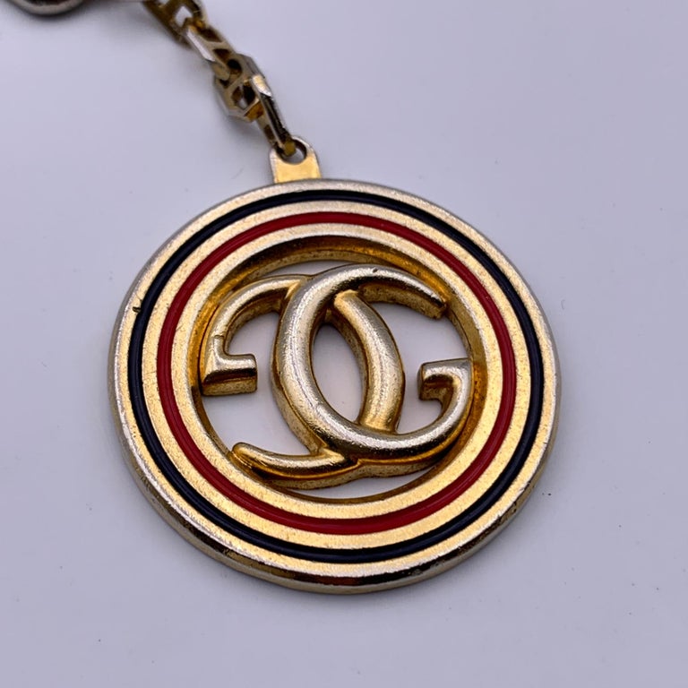 Gucci Vintage Metal Enameled GG Logo Keyring Key Ring