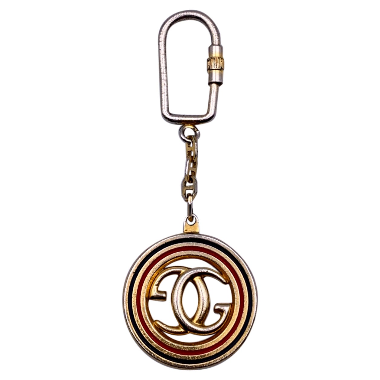 Gucci Vintage Metall emailliert GG Logo Schlüsselanhänger Schlüsselring