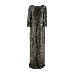 Gucci Vintage Metallic Gunmetal & Black Leopard Jacquard Gown