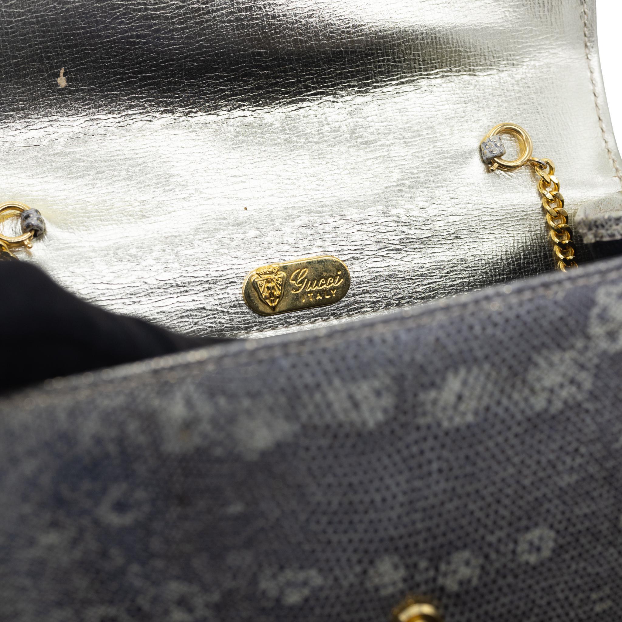 Gucci Vintage Metallic Monitor Lizard Leather Shoulder Clutch Evening Bag, 1970. 8