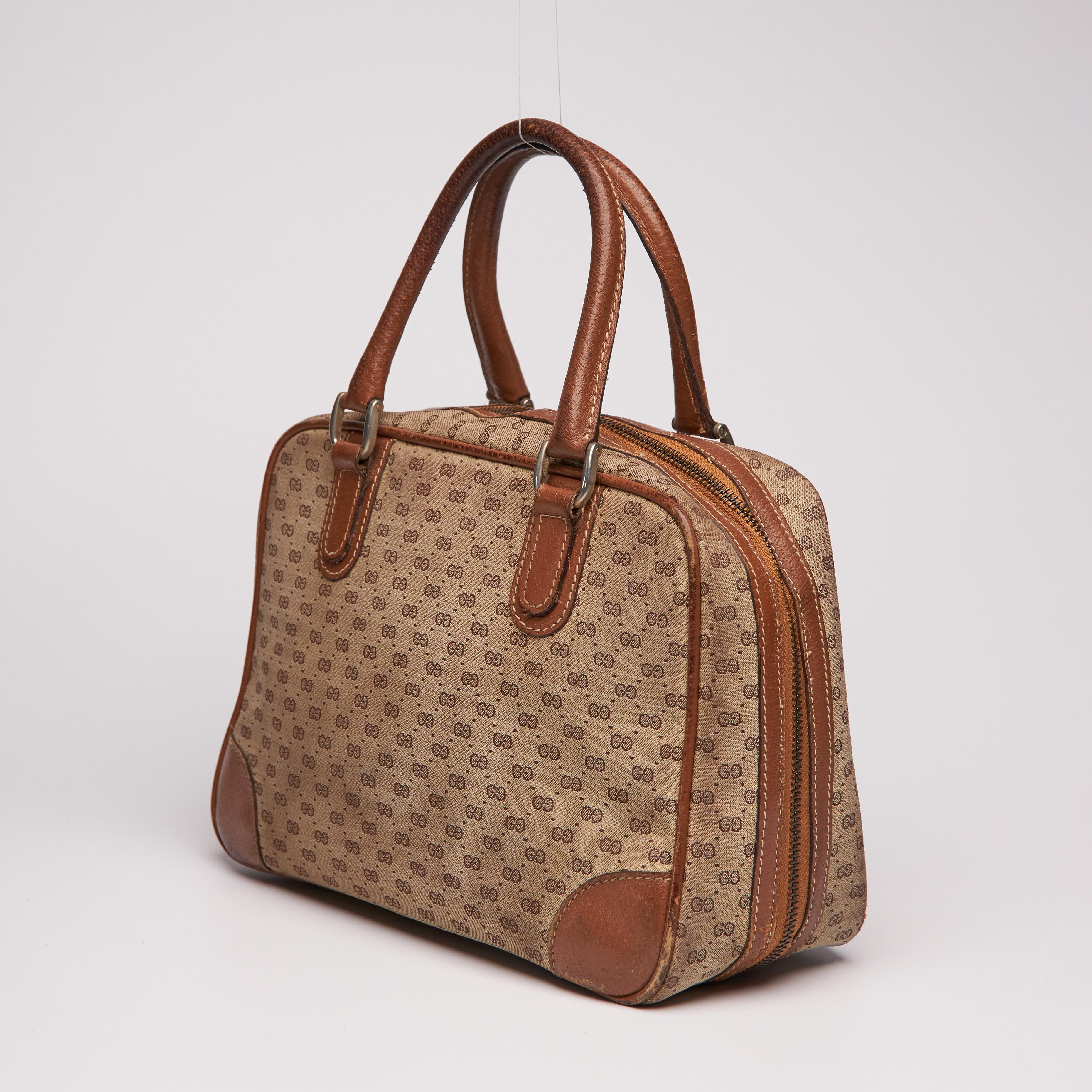 Brown Gucci Vintage Micro GG Top Handle Bag