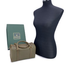 Gucci Vintage Military Green Leather Handbag Boston Bag with Box