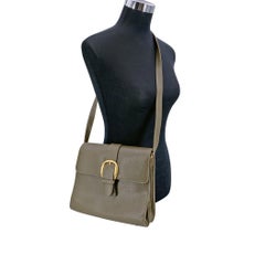 Gucci Vintage Military Green Leather Shoulder Bag Buckle Detail