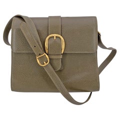 Gucci Vintage Military Green Leather Shoulder Bag Buckle Detail