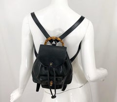 Gucci Vintage Mini Backpack Black Leather Signature Bamboo Handle