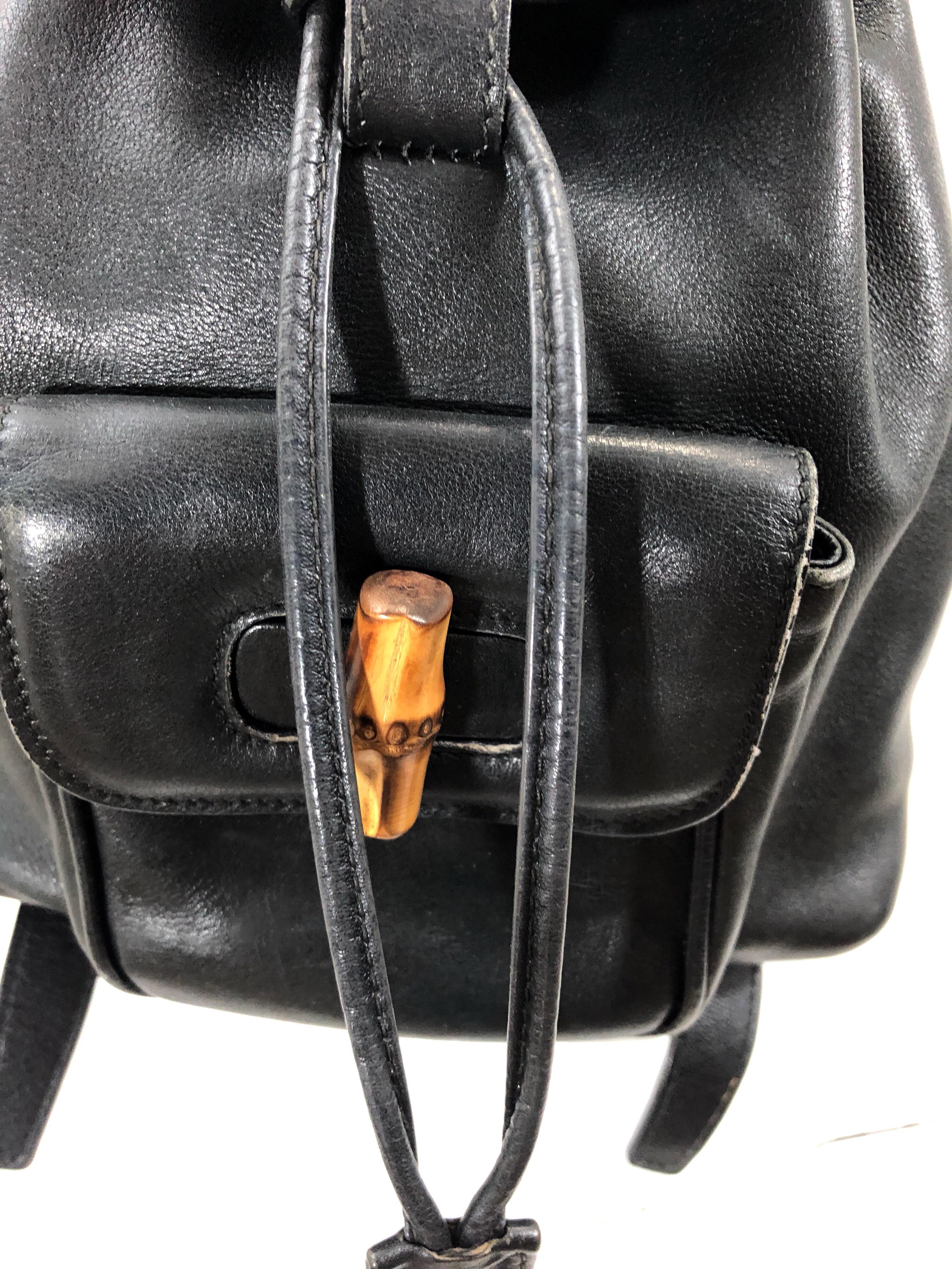 Gucci Vintage Mini Backpack Black Leather Signature Bamboo Handle 1