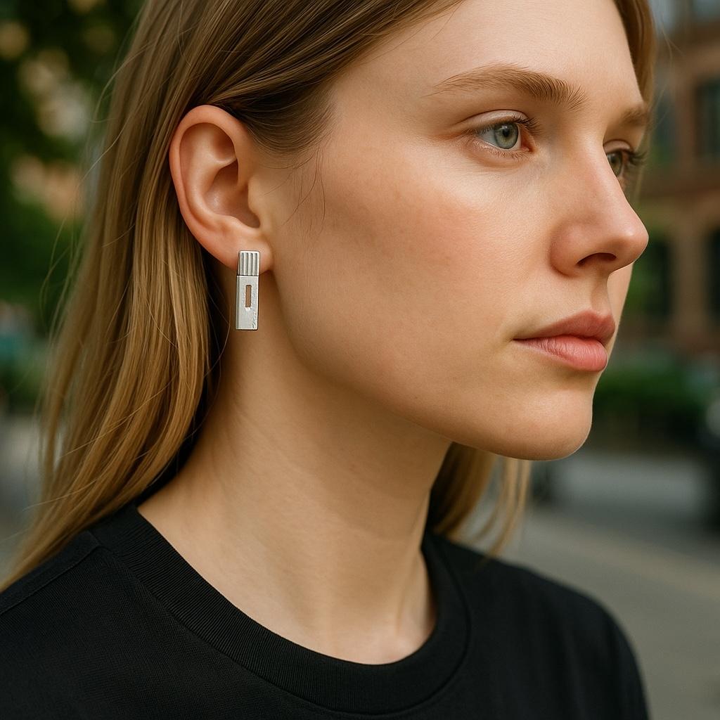 A Bold Yet Understated Nod to Italian High Fashion
Infuse your look with the iconic Italian flair of Gucci through these vintage sterling silver drop earrings. Designed with minimalistic sophistication, they highlight the brand’s trademark