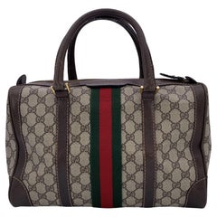Gucci Vintage Monogram Canvas and Leather Web Handbag Boston Bag
