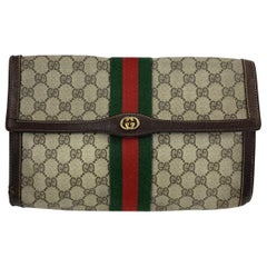 Gucci Vintage Monogram Canvas Flap Cosmetic Bag Clutch