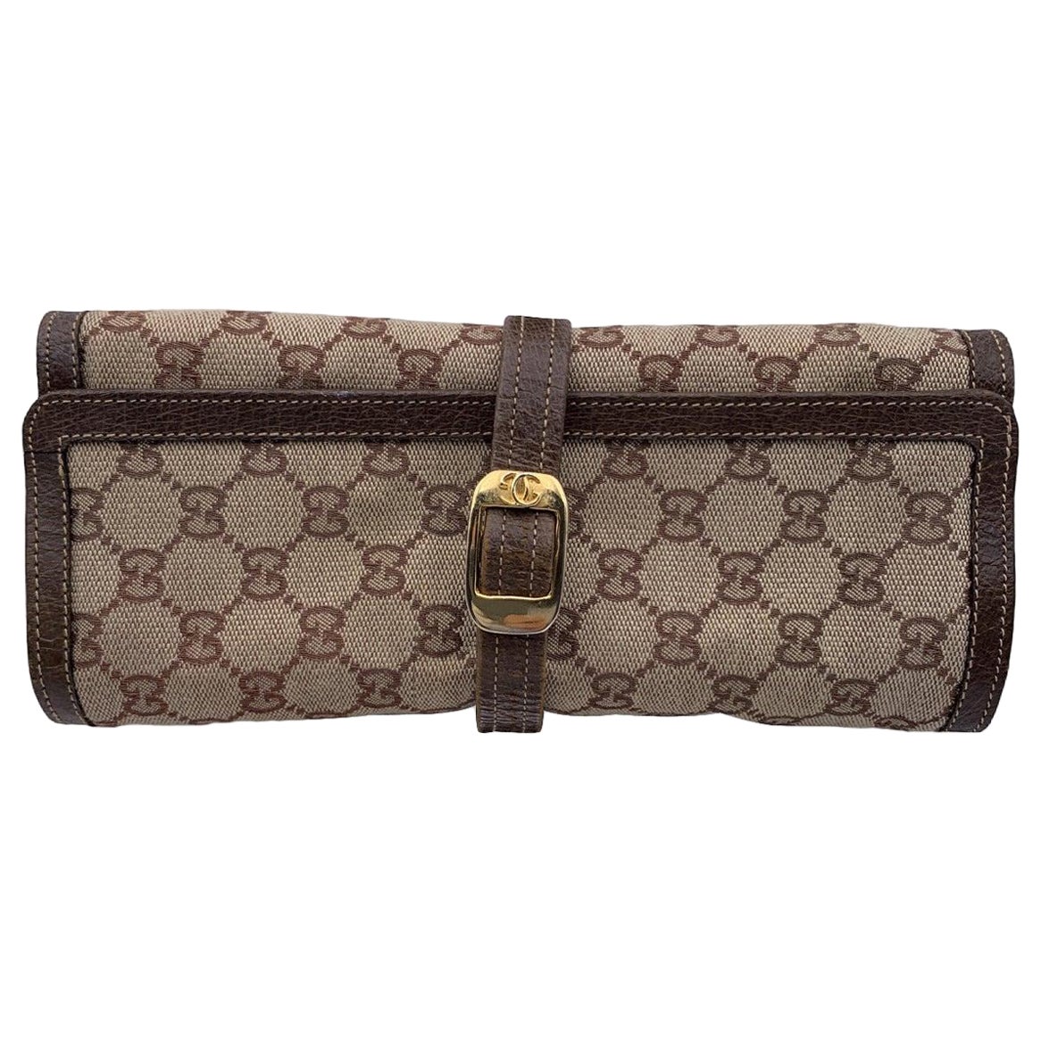Gucci Vintage Monogram Canvas Jewelry Roll Holder Travel Case